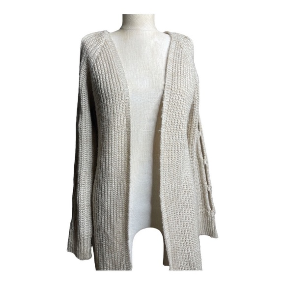 Ohmg Sweaters - OHMG Knit Split Cold Shoulder Long Sleeve Beige Cardigan Size M